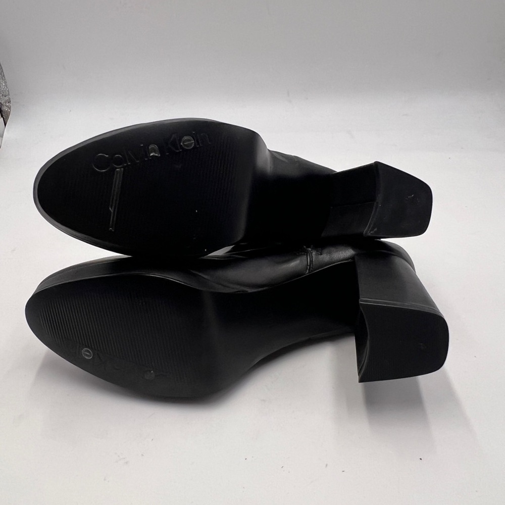 Calvin Klein Sleek Black Leather Heeled Boots - Picture 8 of 9